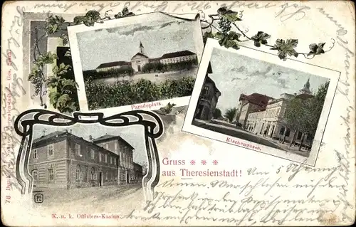 Ak Terezín Theresienstadt Region Aussig, Paradeplatz, Kirchengasse, k. u. k. Offizier-Kasino