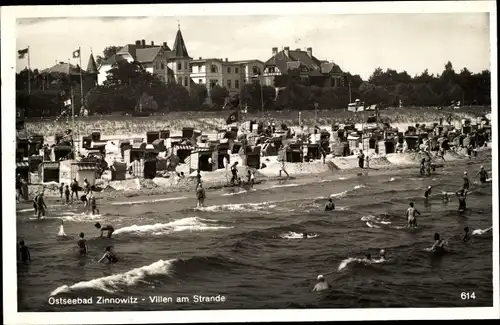 Ak Ostseebad Zinnowitz auf Usedom, Villen am Strand, Meer, Strandkörbe