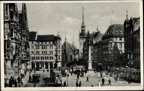 Ak München, Marienplatz, Straßenbahn