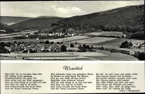 Ak Wahmbeck Bodenfelde an der Weser, Panorama, Weserlied von Franz v. Dingelstedt