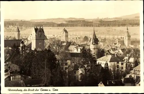 Ak Ravensburg in Württemberg Oberschwaben, Teilansicht, Türme