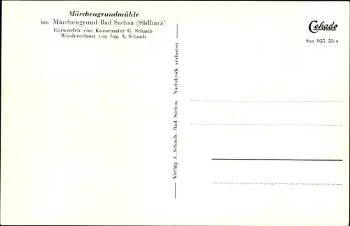 Ak Bad Sachsa in Niedersachsen, Mühle im Märchengrund, Märchengrundmühle, Gedicht