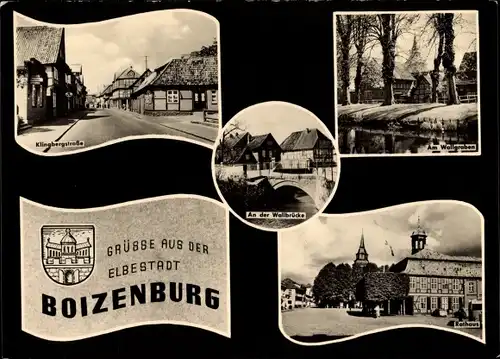 Ak Boizenburg an der Elbe, Klingbergstraße, Am Wallgraben, Rathaus, Wallbrücke