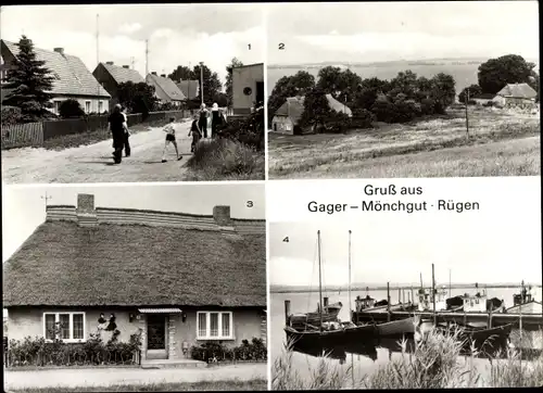 Ak Gager auf der Insel Rügen, Neubauten, Mönchsguter Fischerhaus, Hagensche Wiek, Fischerhafen