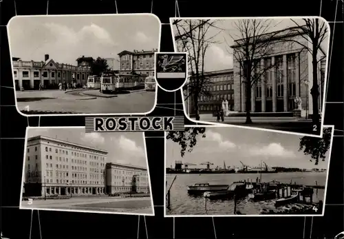 Ak Rostock, Bahnhof, Straßenbahnen, Universitätsklinik, Neptun Werft, Ulrich-von-Hutten-Straße