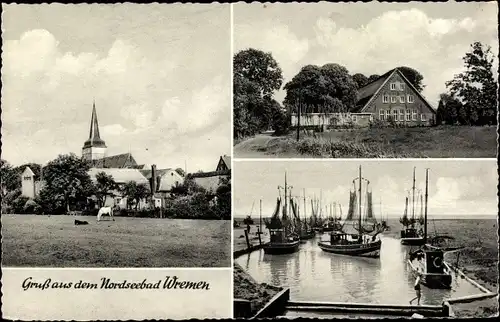 Ak Nordseebad Wremen Wurster Nordseeküste, Teilansicht, Hafen, Haus