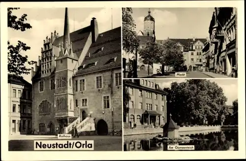 Ak Neustadt an der Orla, Rathaus, Marktplatz, Am Gamsenteich
