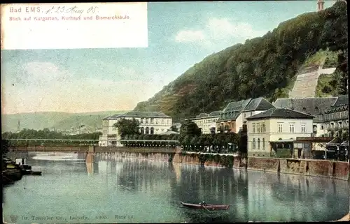 Ak Bad Ems an der Lahn, Blick auf Kurgarten, Kurhaus und Bismarcksäule