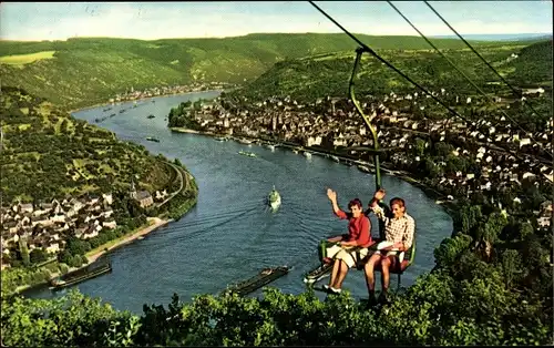 Ak Boppard am Rhein, Rheinblick von der Seilbahn