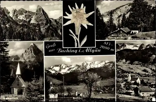 Ak Buching Halblech im Allgäu Schwaben, Kenzenhütte, Berghof, Wankerfleck, Edelweiß