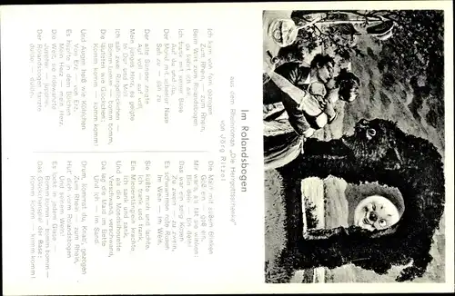 Ak Rolandseck Remagen am Rhein, Rolandsbogen, küssendes Paar, Romanauszug "Die Herrgottsschenke"