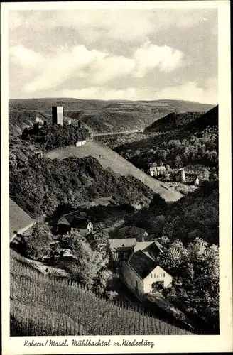 Ak Kobern Gondorf an der Mosel, Das Mühlbachtal mit Niederburg