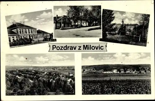 Ak Milovice nad Labem Milowitz Mittelböhmen, Militärlager, Totale der Ortschaft