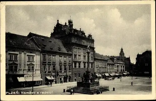 Ak Plzeň Pilsen Stadt, Namesti s radnici, Rathaus