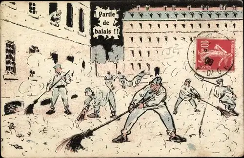 Künstler Ak La vie Militaire, Partie de balais