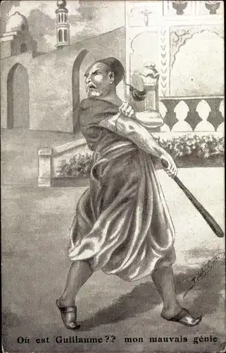 Künstler Ak Ou est Guillaume, mon mauvais genie, französischer Soldat mit Keule