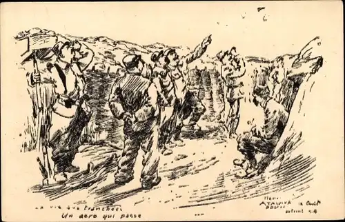 Künstler Ak Französische Soldaten im Schützengraben