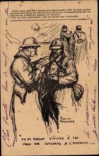 Künstler Ak Fouquenay, I., Tu as Raison d'Elrire a tes..., Französische Soldaten, Soldatenleben