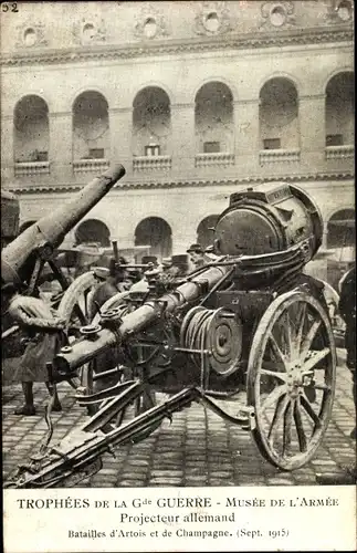 Ak Trophees de la Grande Guerre, Musee de l'Armee, Projecteur allemand