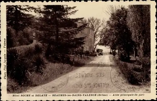 Ak Beaumes les Bains Valence Drôme, Allee principale du parc