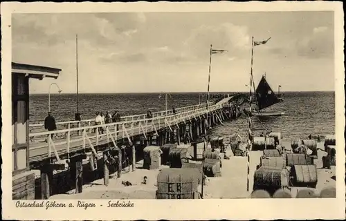 Ak Ostseebad Göhren auf Rügen, Seebrücke, Strandpartie