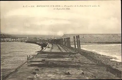 Ak Boulogne sur Mer Pas de Calais, zerstörte Seebrücke, 11. September 1903