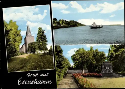 Ak Esenshamm Nordenham Niedersachsen, Kirche, Boot, Ehrenmal, Parkanlage