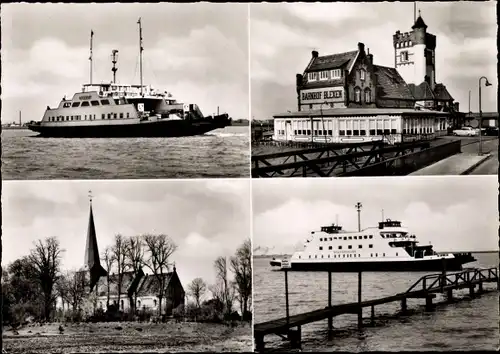 Ak Blexen Nordenham in Oldenburg, Fähre "Nordenham" und "Bremerhaven", Bahnhof, Ev. Kirche