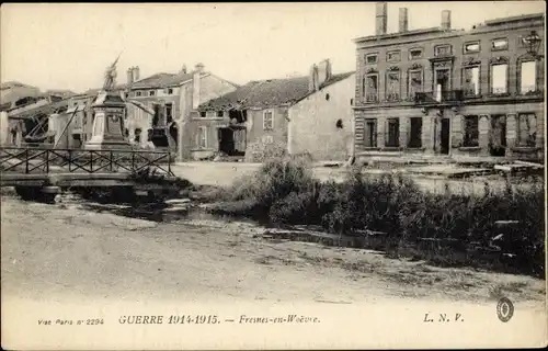 Ak Fresnes en Woëvre Meuse, Straßenpartie, Kriegszerstörung