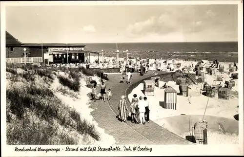Ak Nordseebad Wangerooge in Ostfriesland, Strand mit Café Strandhalle