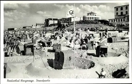 Ak Nordseebad Wangerooge in Ostfriesland, Strandpartie, Sandburgen, Häuser, Olympiafahne