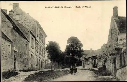 Ak Saint Rémy Blanzy Aisne, Ecole, Mairie