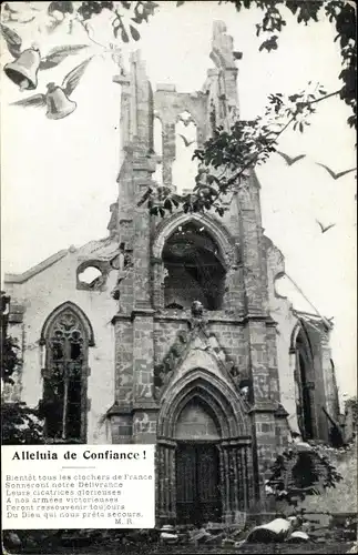 Ak Frankreich, Allelluia de Confiance, Zerstörte Kirche, Glocken