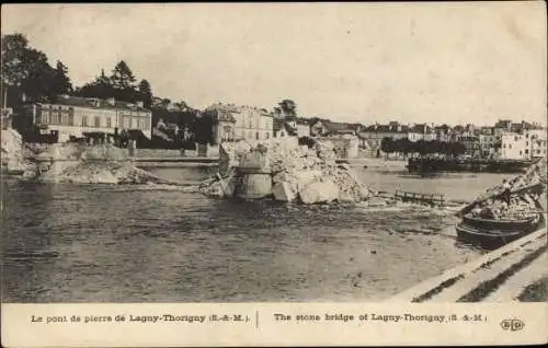 Ak Lagny Thorigny Seine et Marne, Le Pont de Pierre