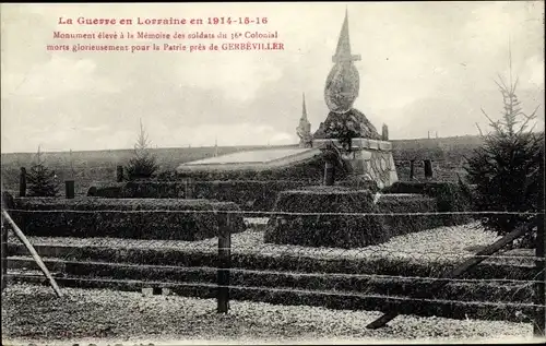 Ak Gerbeviller Meurthe et Moselle, Monument eleve a la Memoire des Soldats du 36. Colonial
