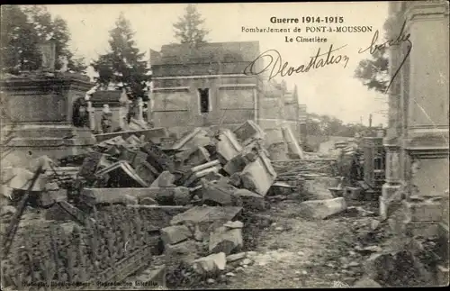 Ak Pont à Mousson Mussenbrück Lothringen Meurthe et Moselle, Kriegszerstörungen, I. WK