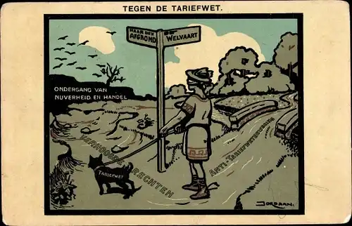 Künstler Ak Jordaan, Tegen de Tariefwet, Welvaart, Naar den Afgrond, Karikatur