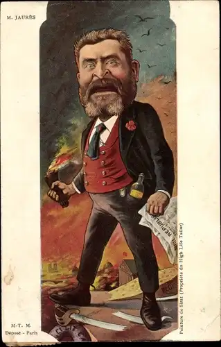 Künstler Ak Sirat, Französischer Politiker Jean Jaurès, Karikatur, Dreyfus Affäre