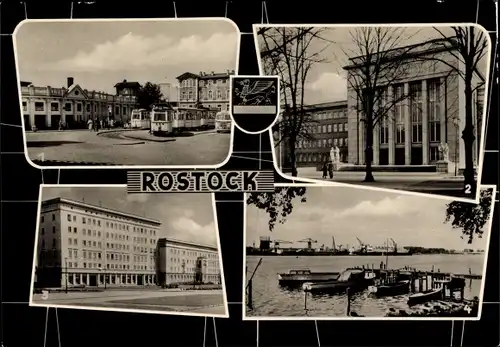 Ak Rostock, Bahnhof, Straßenbahnen, Universitätsklinik, Neptun Werft, Ulrich-von-Hutten-Straße