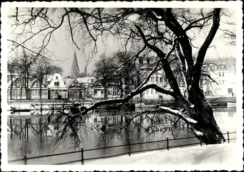 Ak Ostseebad Warnemünde Rostock, Teilansicht im Winter