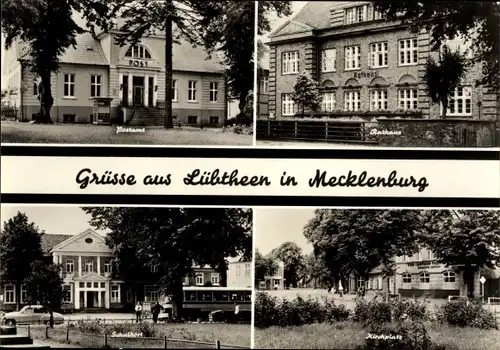 Ak Lübtheen in Mecklenburg, Postamt, Rathaus, Kirchplatz, Schulhort