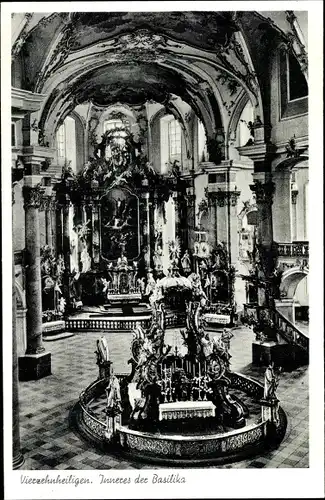 Ak Vierzehnheiligen Bad Staffelstein am Main Oberfranken, Inneres d. Basilika