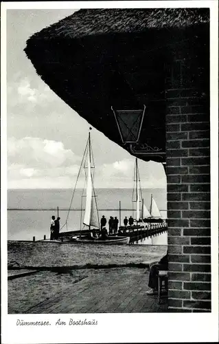 Ak Lembruch am Dümmersee, am Bootshaus, Segelboote
