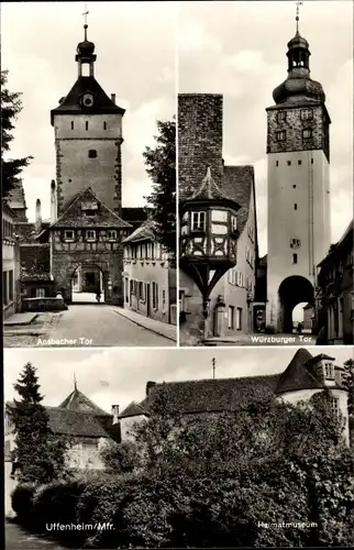 Ak Uffenheim in Mittelfranken, Ansbacher Tor, Würzburger Tor, Heimatmuseum