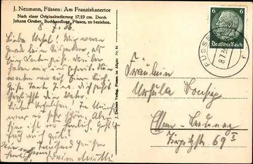 Ak Füssen im Ostallgäu, Franziskanertor