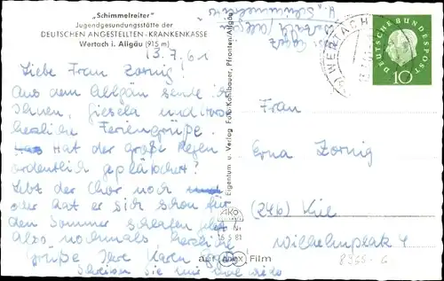 Ak Wertach im Allgäu, Jugendgenesungsstätte "Schimmelreiter", Gesamtansicht