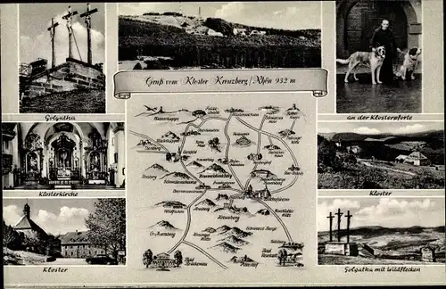 Ak Bischofsheim an der Rhön, Kloster Kreuzberg, KLosterkirch, Klosterpforte, Umgebungskarte