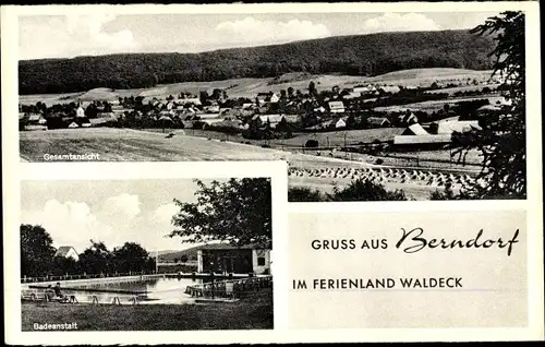 Ak Berndorf Twistetal Hessen, Ferienland Waldeck,, Gesamtansicht, Badeanstalt