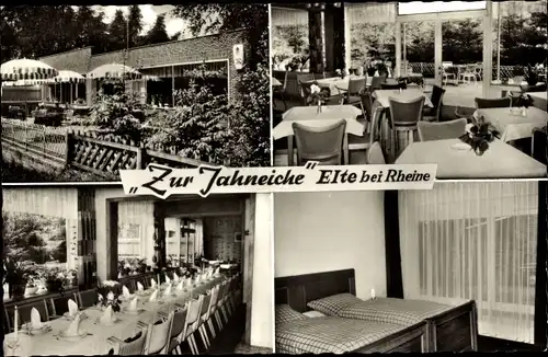 Ak Elte Rheine in Westfaen, "Zur Jahneiche", Speiseraum, Zimmer, Außenansicht