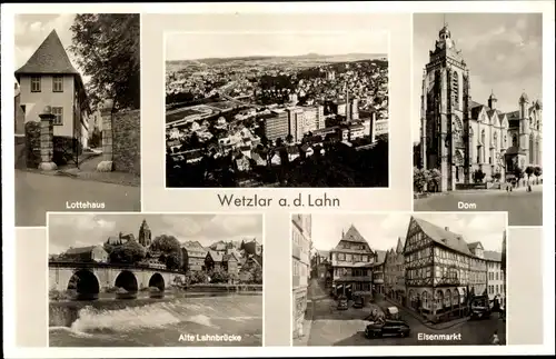 Ak Wetzlar an der Lahn, Lottehaus, Dom, Alte Lahnbrücke, Eisenmarkt, Gesamtansicht